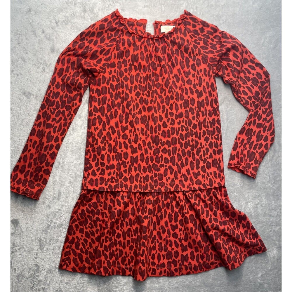 Kate Spade Leopard Print Girls Peplum Dress Red Viscose Blend 14Y